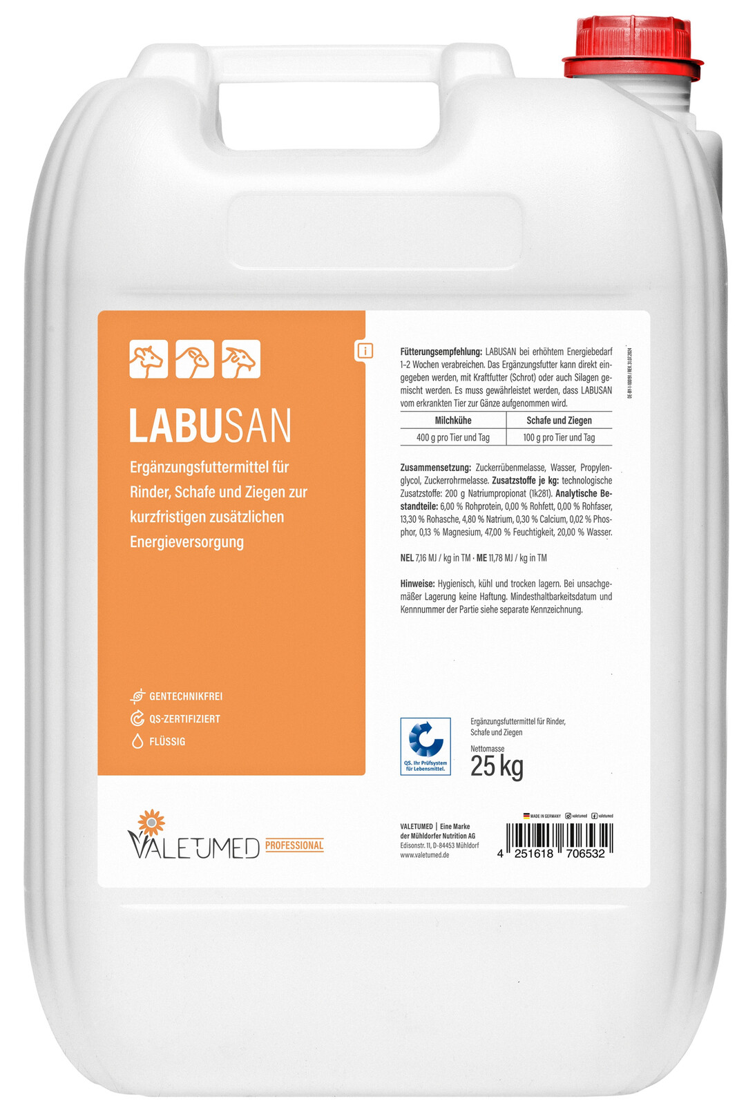 Energieerg�nzungsfuttermittel Labusan im 25-kg-Gebinde.