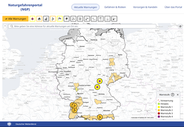 Screenshot des Naturgefahrenportals des Deutschen Wetterdiensts.