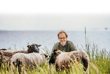 Marco Scheel und die Rauhwolligen Pommerschen Landschafe zumindest ihre Wolle  sind untrennbar miteinander verbunden. In seinem Unternehmen Nordwolle verarbeitet er ihre Wolle zu hochwertiger Bekleidung.